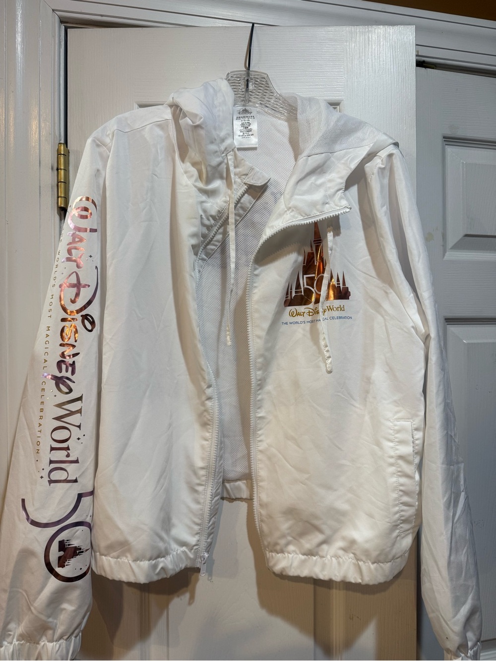 Disney 50th Anniversary White Zip-Up Hooded Windbreaker